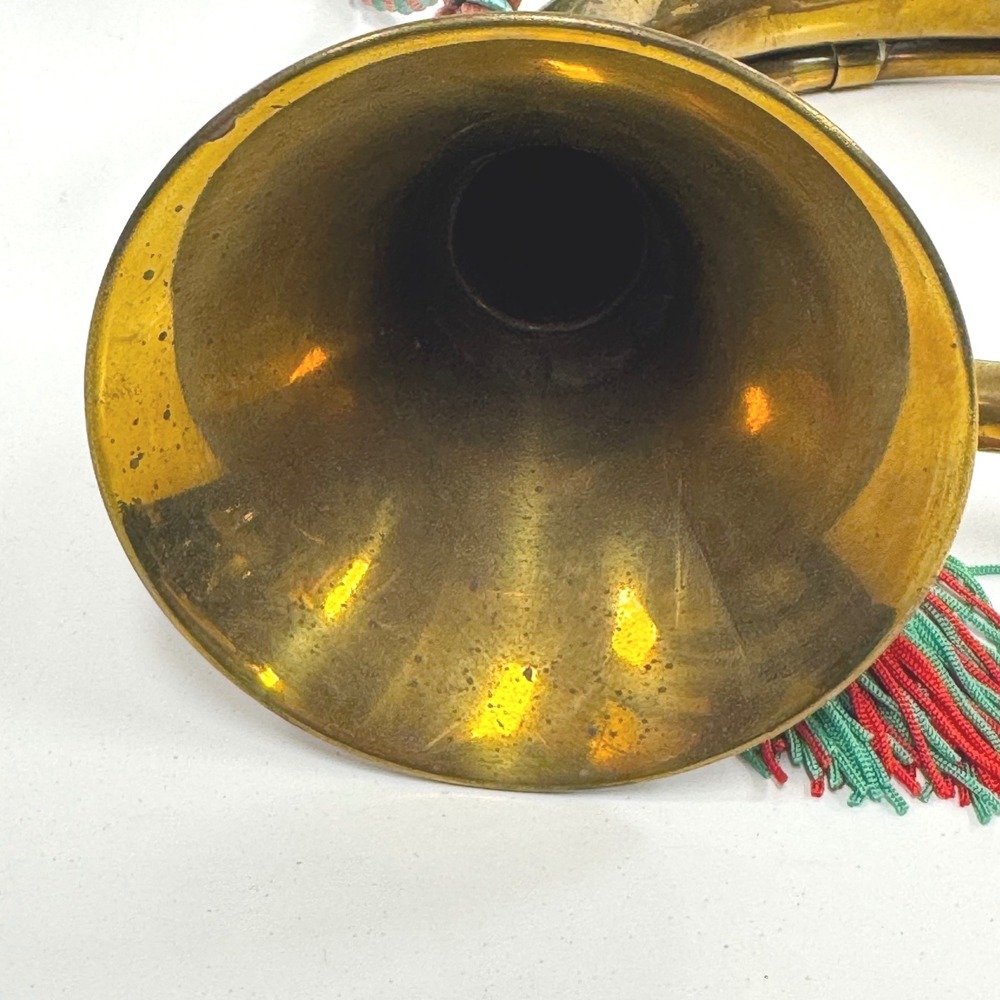 Vintage Brass French Horn Medium Brass instrument decor Red Green Tassels Wreath - Picture 6 of 10
